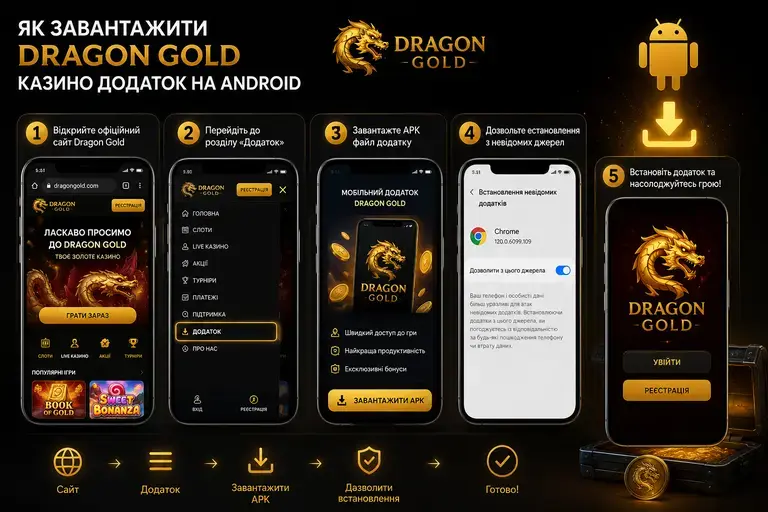 Етапи встановлення Драгон Голд APK на смартфон з Android